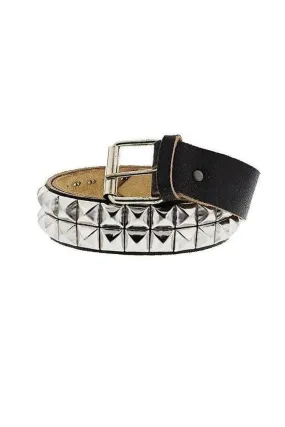 2-Row Pyramid Studded Black Cracked Leather Belt - Orion