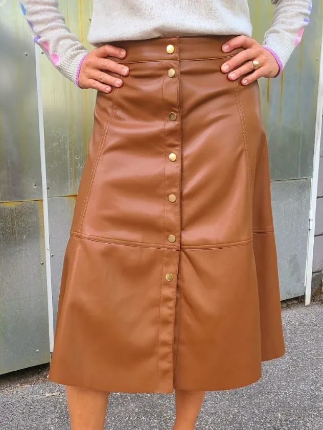 6531 Camel Vegan Leather Skirt