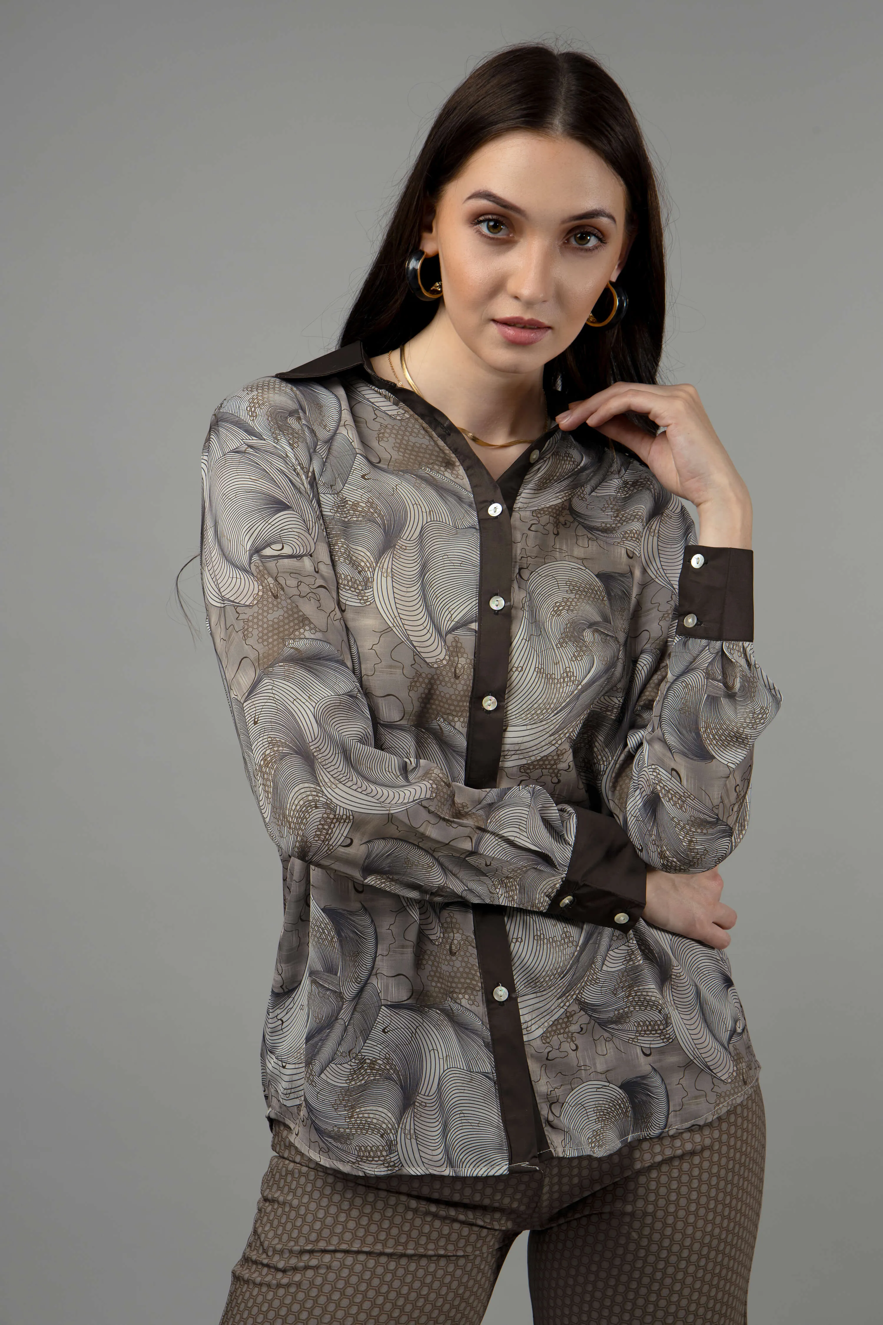 Abstract Regular Fit Spread Collar Shirt