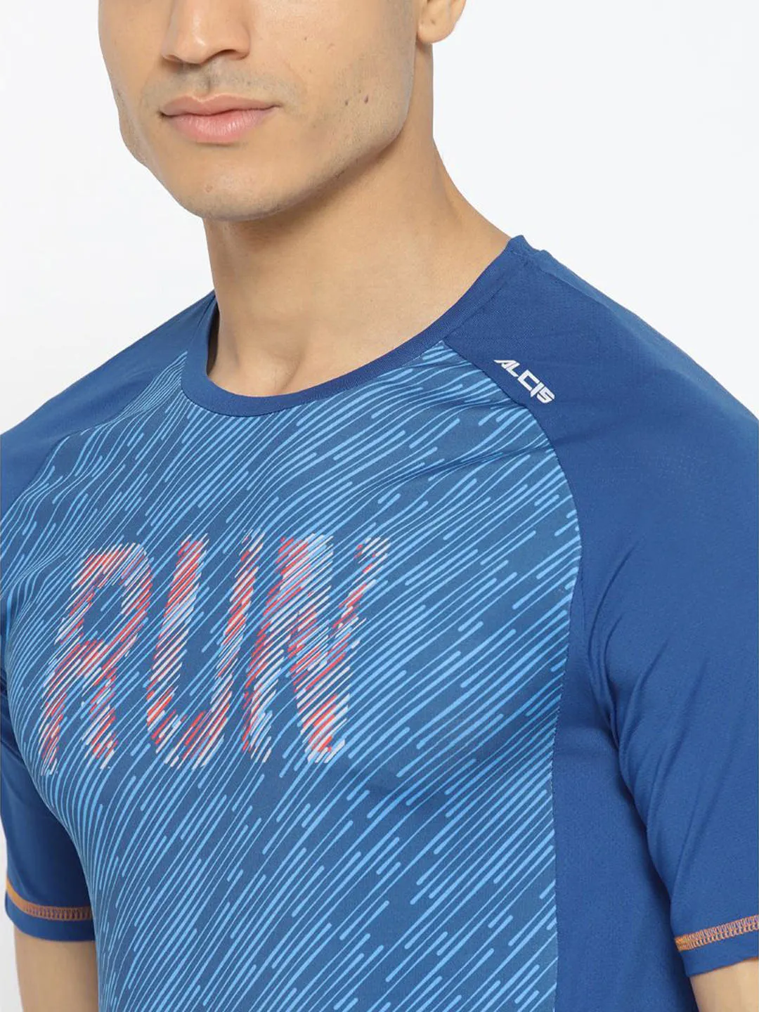 Alcis Men Blue Printed Round Neck Running T-shirt