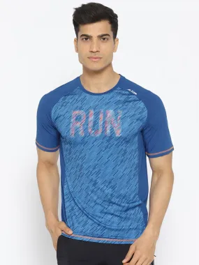 Alcis Men Blue Printed Round Neck Running T-shirt