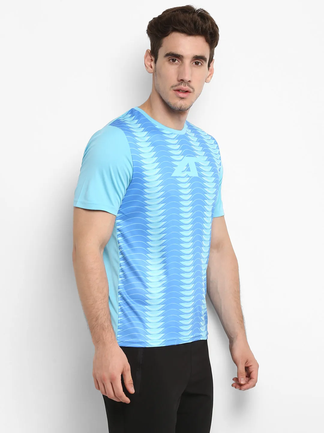 Alcis Men Blue Printed Round Neck T-shirt