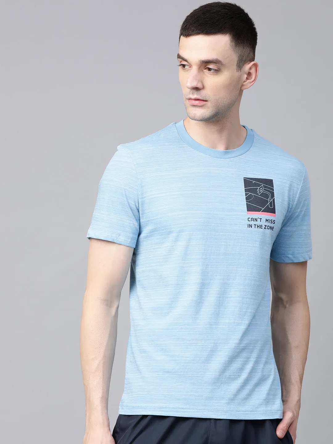 Alcis Men Blue Solid Round Neck T-shirt