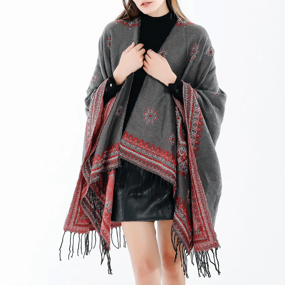 Artificial Cashmere 130*150CM Women Winter Vintage Ethnic Style Scarf Shawl with Tassel