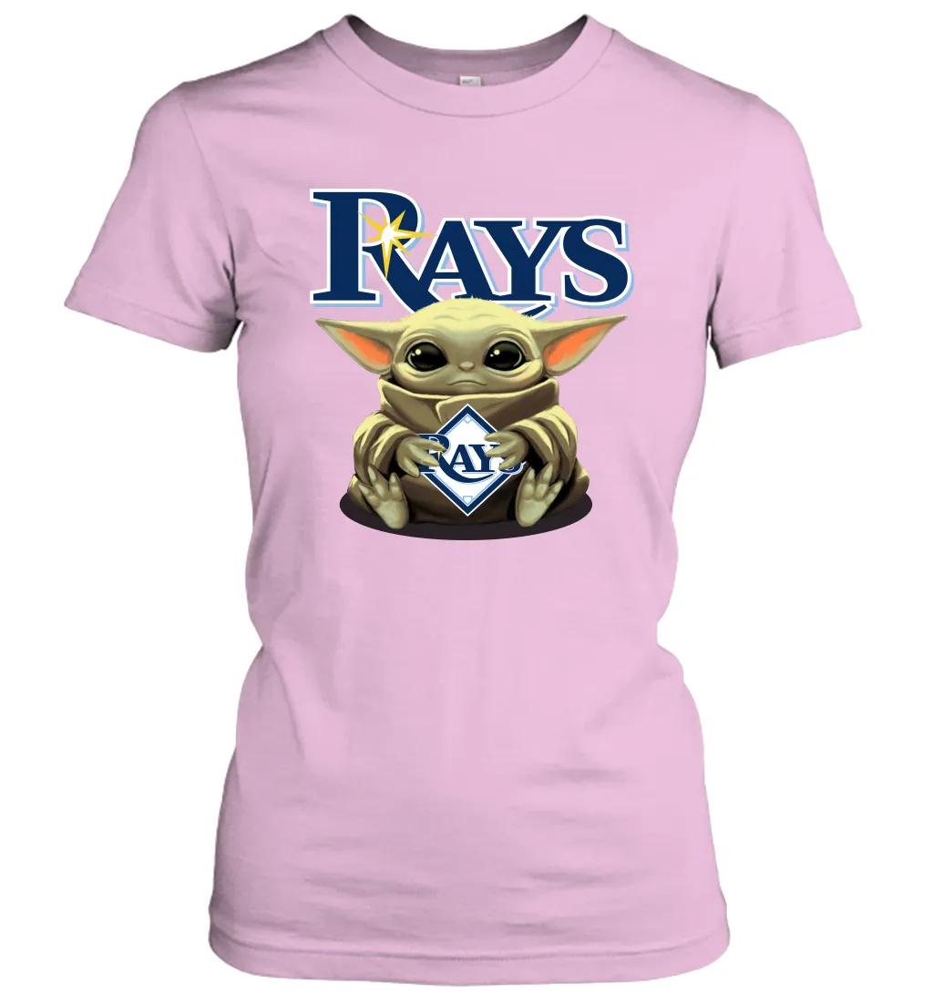 Baby Yoda Hugs Loves The Tampa Bay Rays Baseball Womens T-Shirt