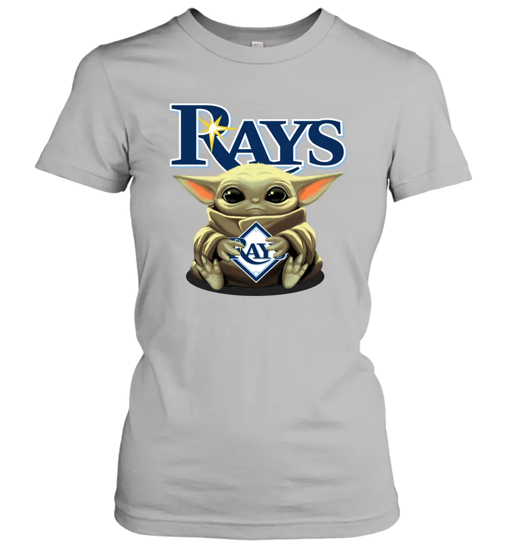 Baby Yoda Hugs Loves The Tampa Bay Rays Baseball Womens T-Shirt