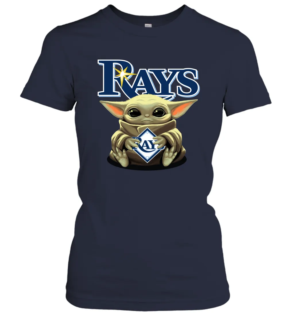 Baby Yoda Hugs Loves The Tampa Bay Rays Baseball Womens T-Shirt