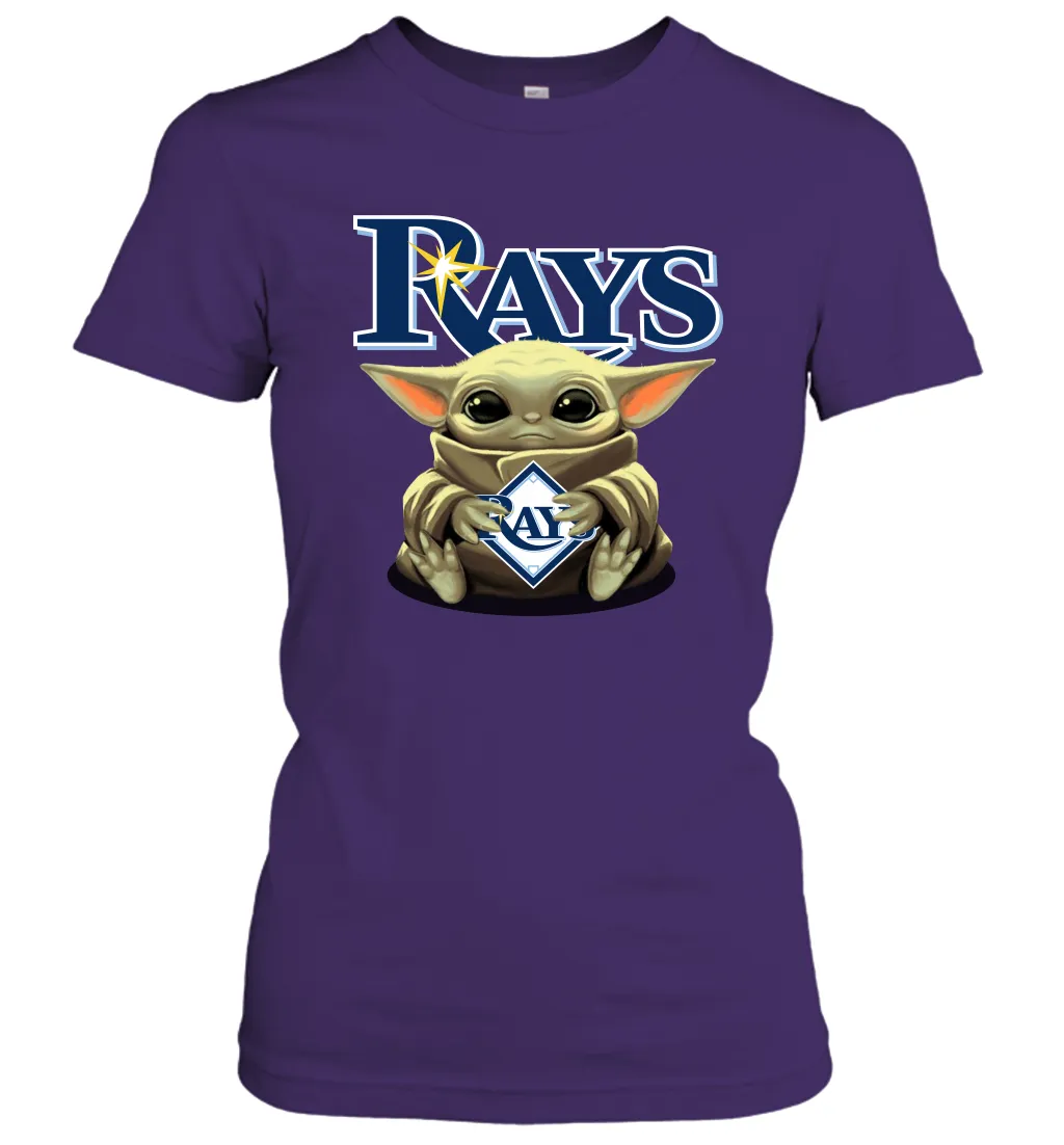 Baby Yoda Hugs Loves The Tampa Bay Rays Baseball Womens T-Shirt