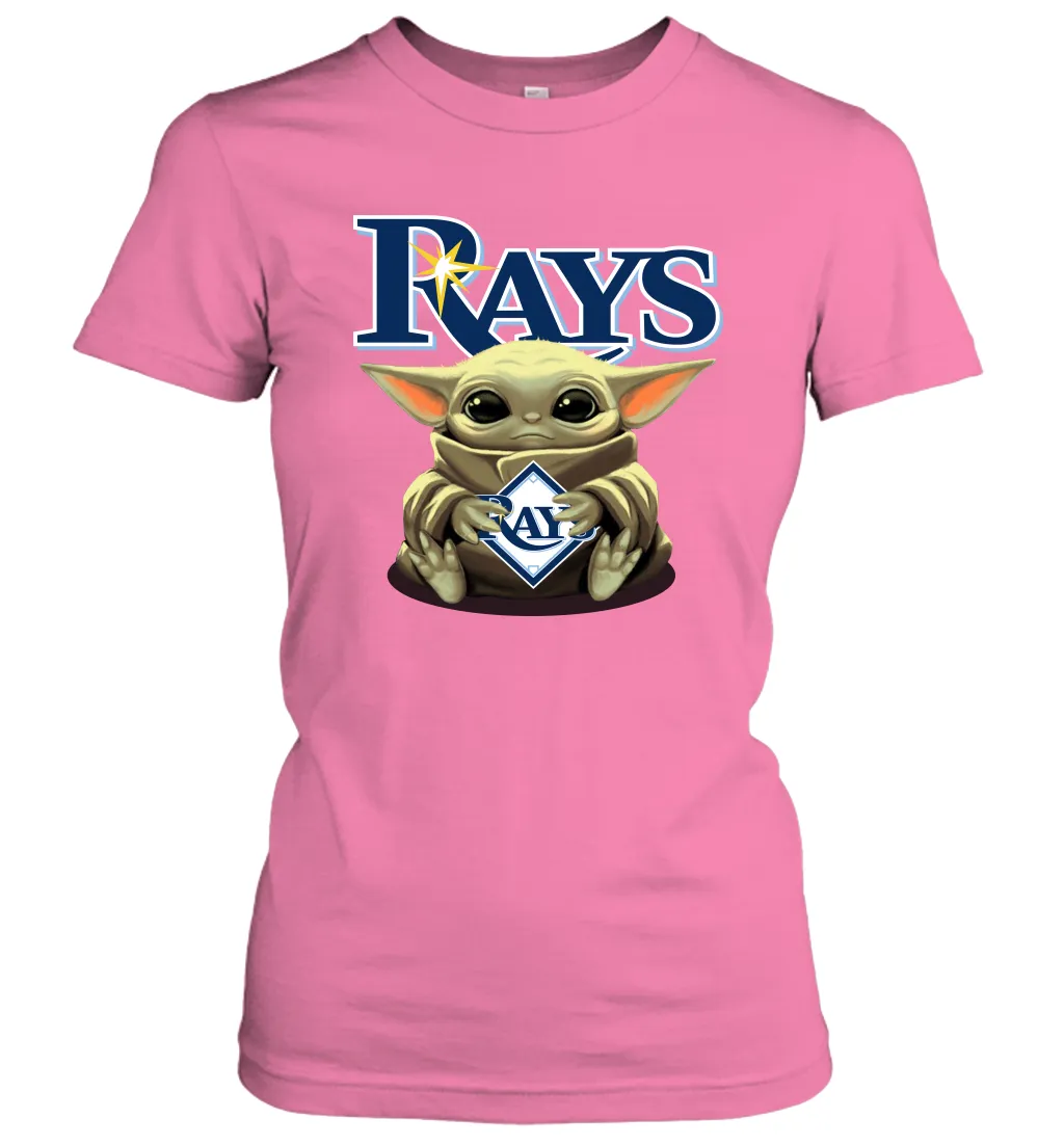 Baby Yoda Hugs Loves The Tampa Bay Rays Baseball Womens T-Shirt