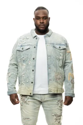 Big and Tall Doodle Jean Jacket - Ombre Blue