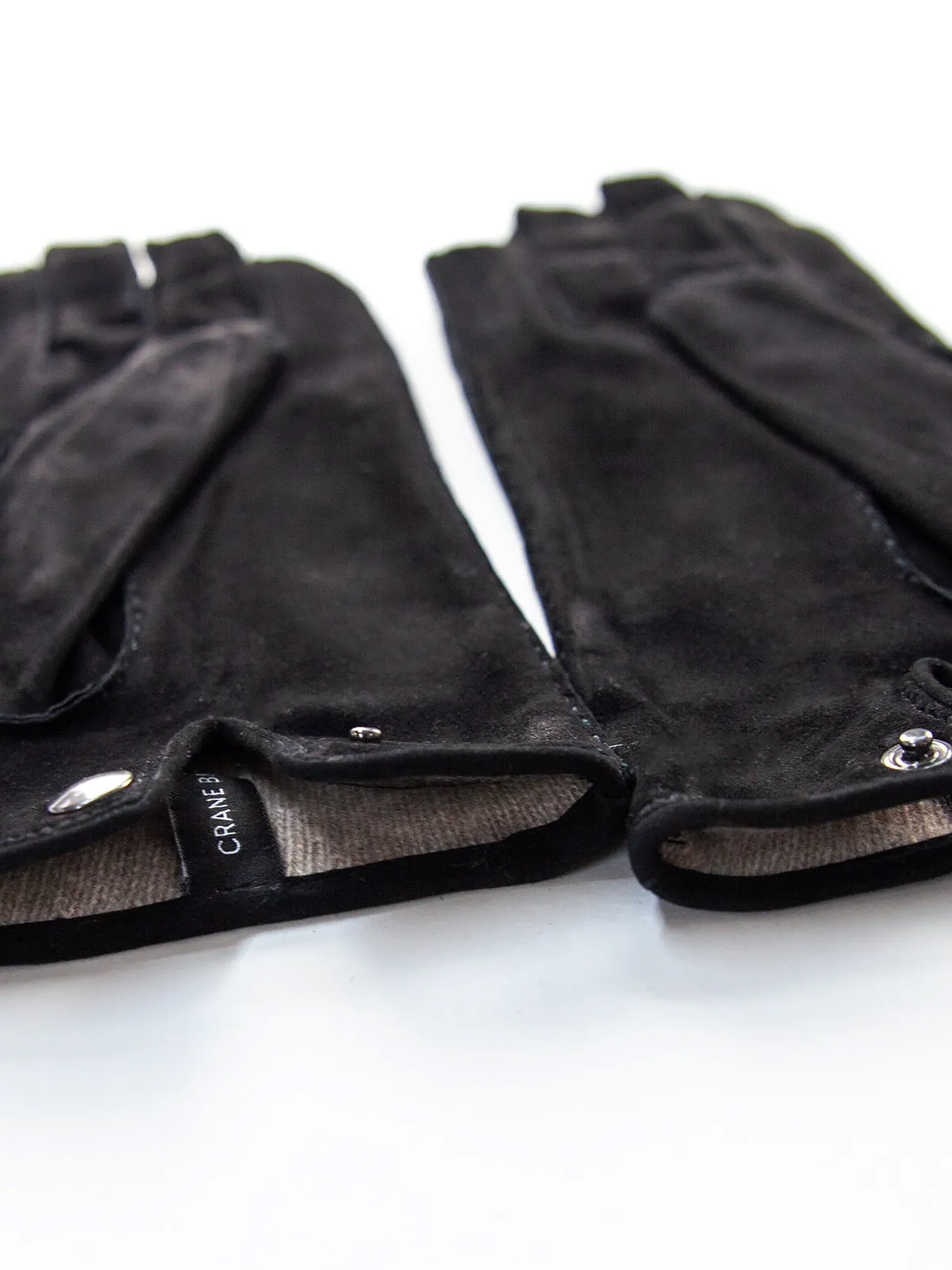 Black Cashmere-Lined Suede Leather Gloves