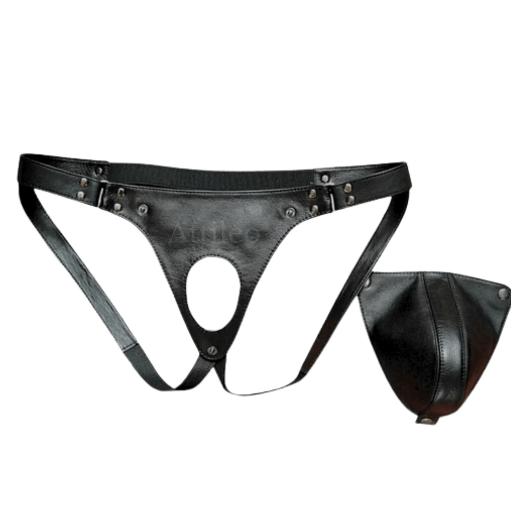 Black Mens Leather Jockstrap