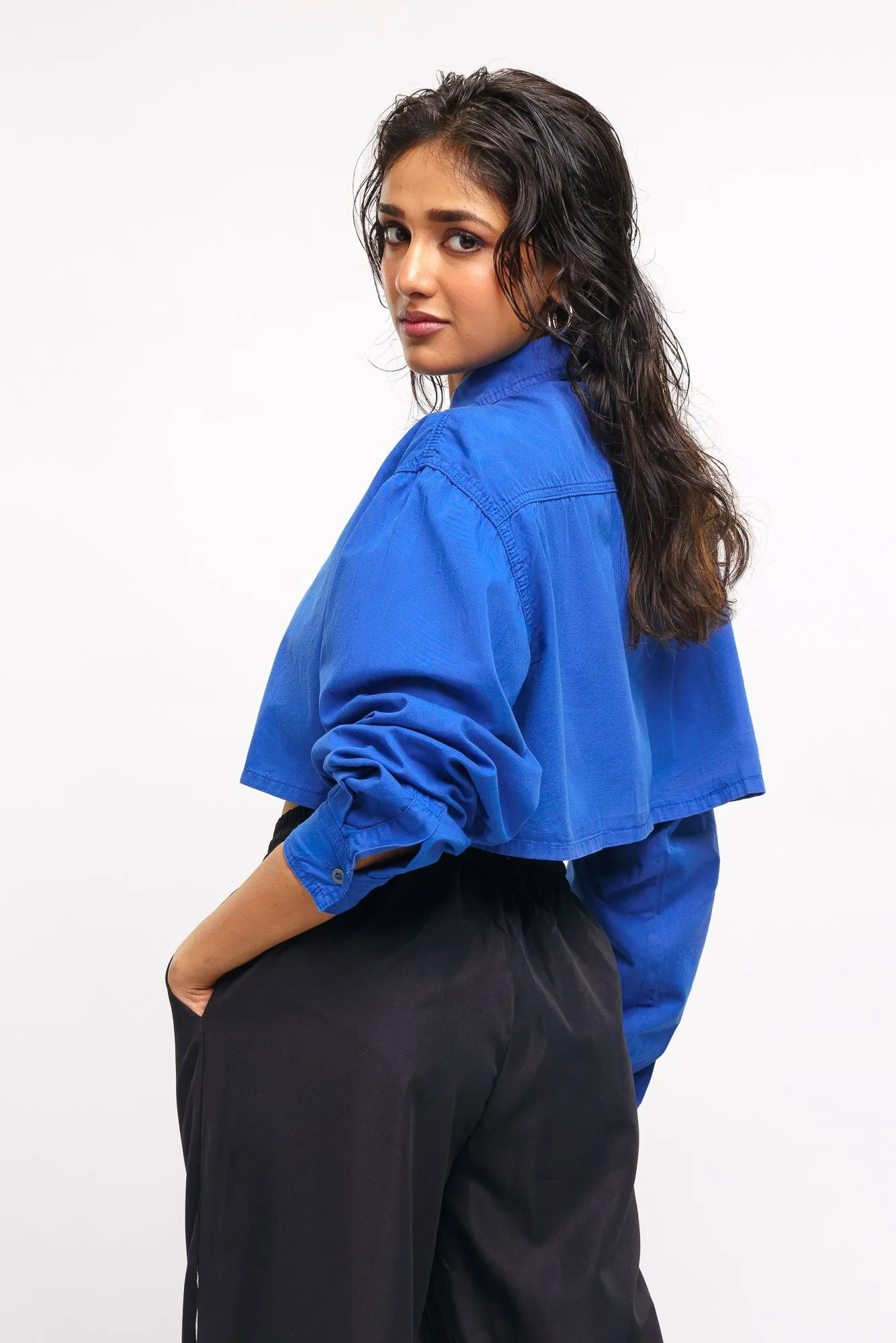 Blue Cropped Shirt