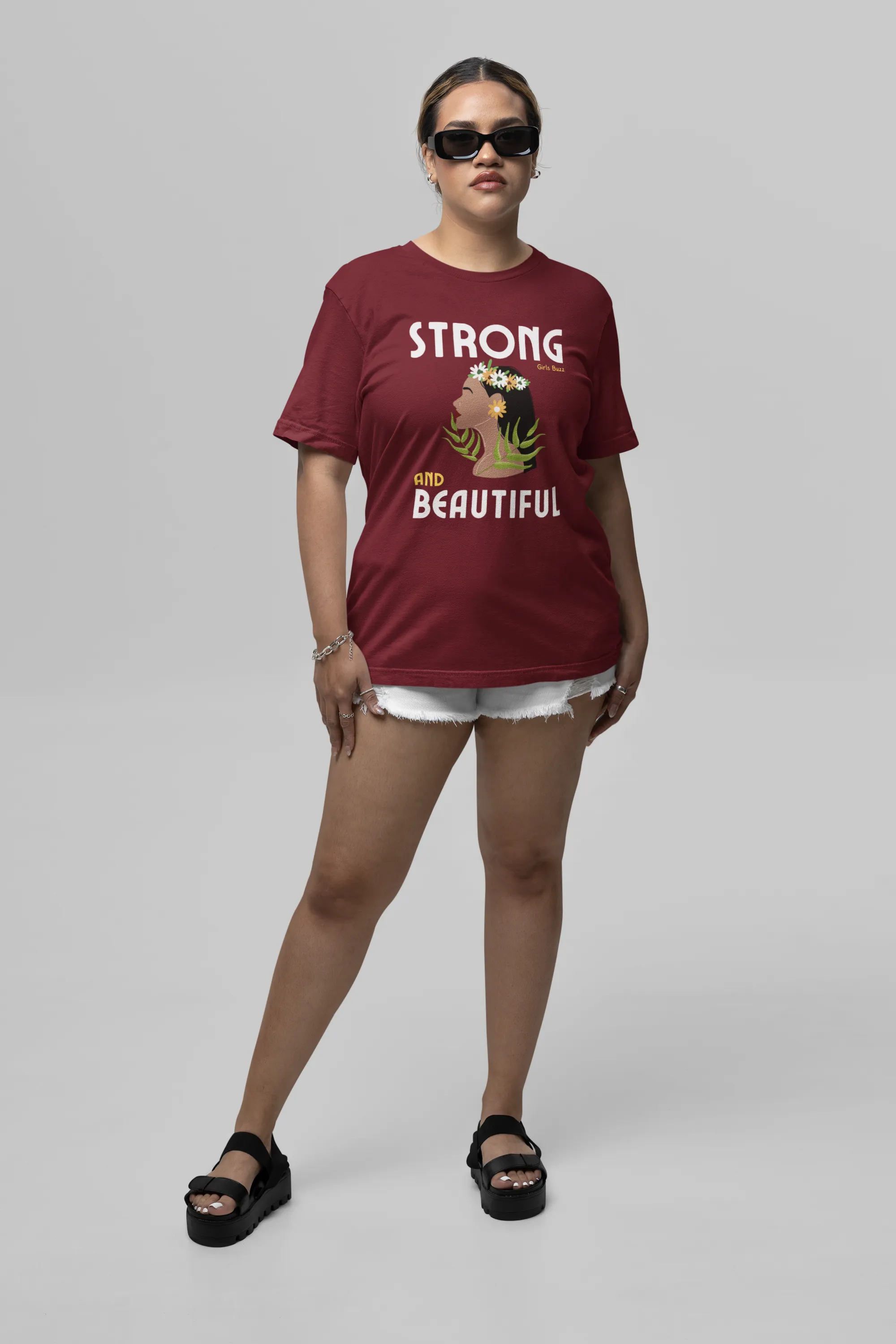 Boyfriend Fit Maroon Women Cotton Tshirt - Strong And Beautiful