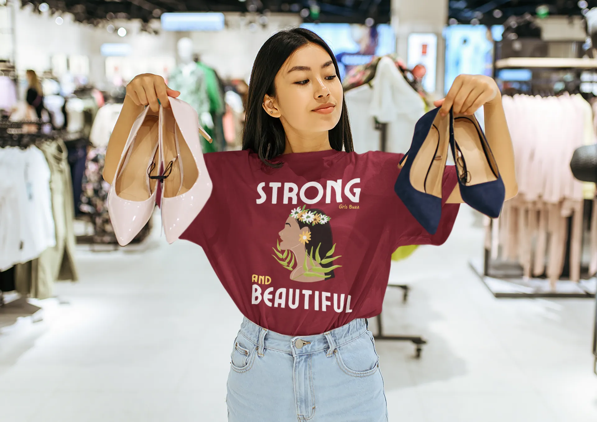 Boyfriend Fit Maroon Women Cotton Tshirt - Strong And Beautiful