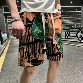 Brown printed quick-dry beach shorts for men