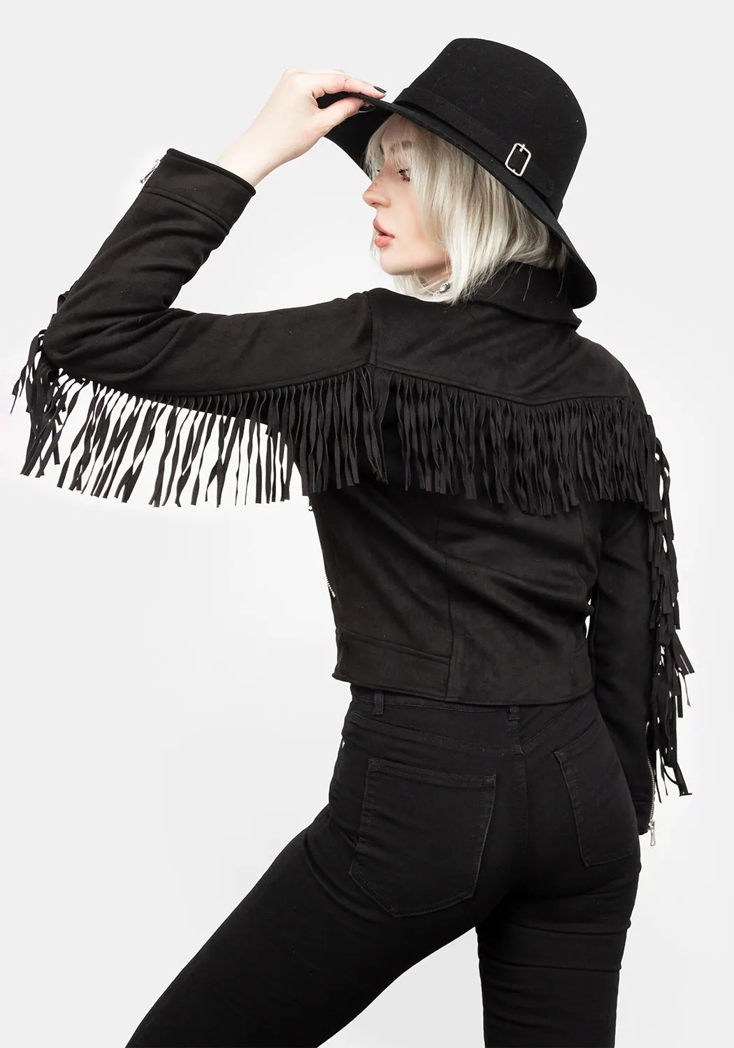 CHERILYN FAUX LEATHER FRINGED JACKET