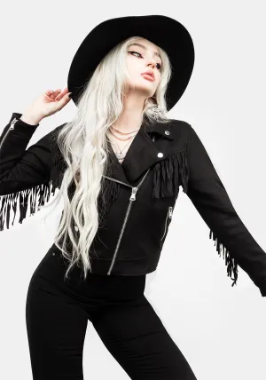 CHERILYN FAUX LEATHER FRINGED JACKET