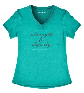 Cherished Girl Grace & Truth Strength & Dignity V-Neck Christian Bright T Shirt