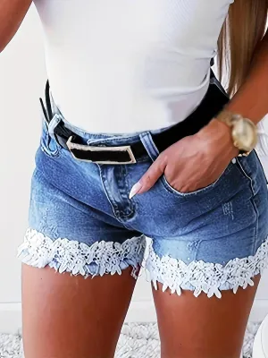 Chic Casual High-Stretch Denim Shorts for Women - Easy-Care, Solid Color with Pockets, Ideal for Spring/Summer