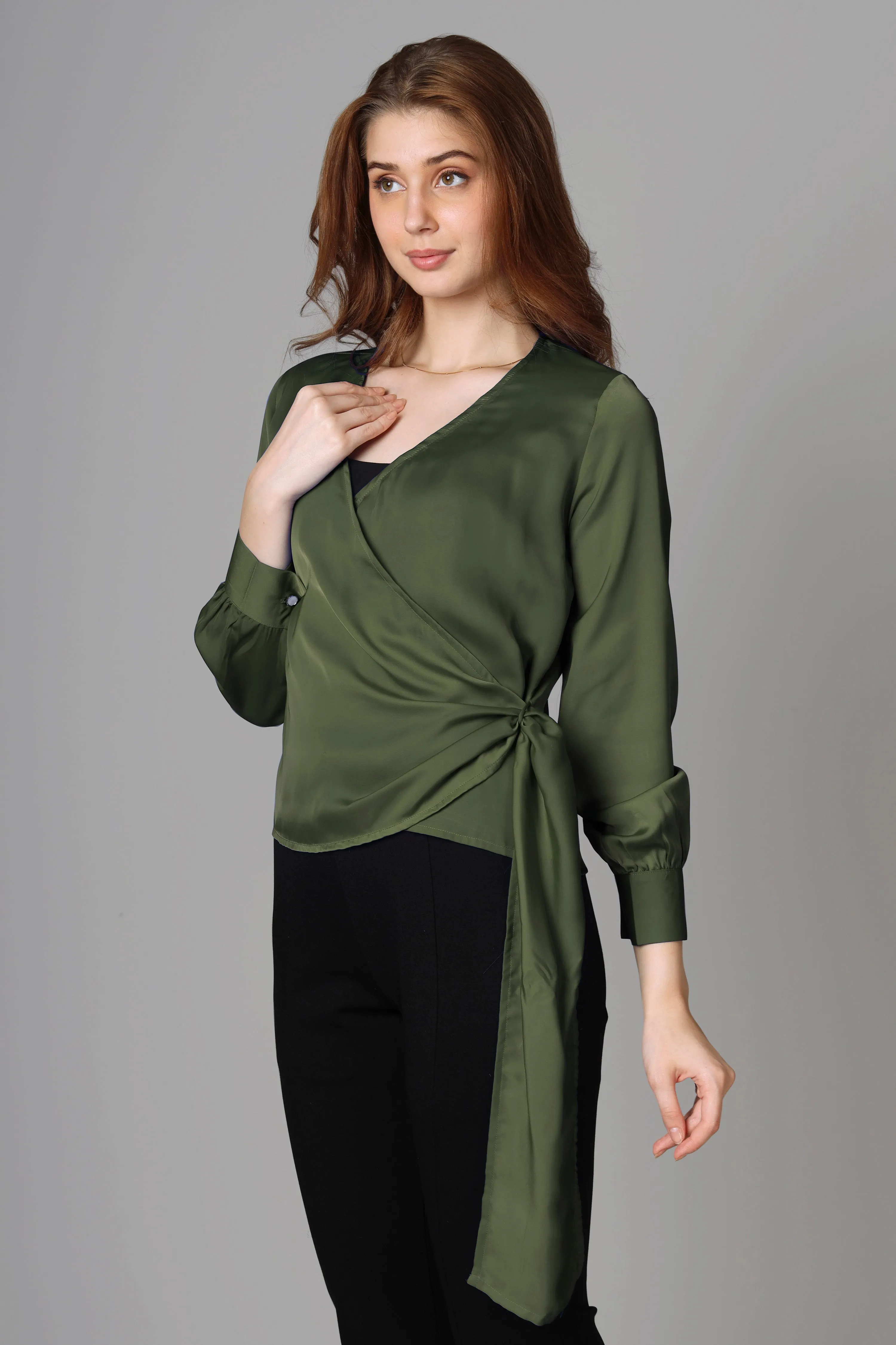 Classic Plain Seaweed Green Top For Women