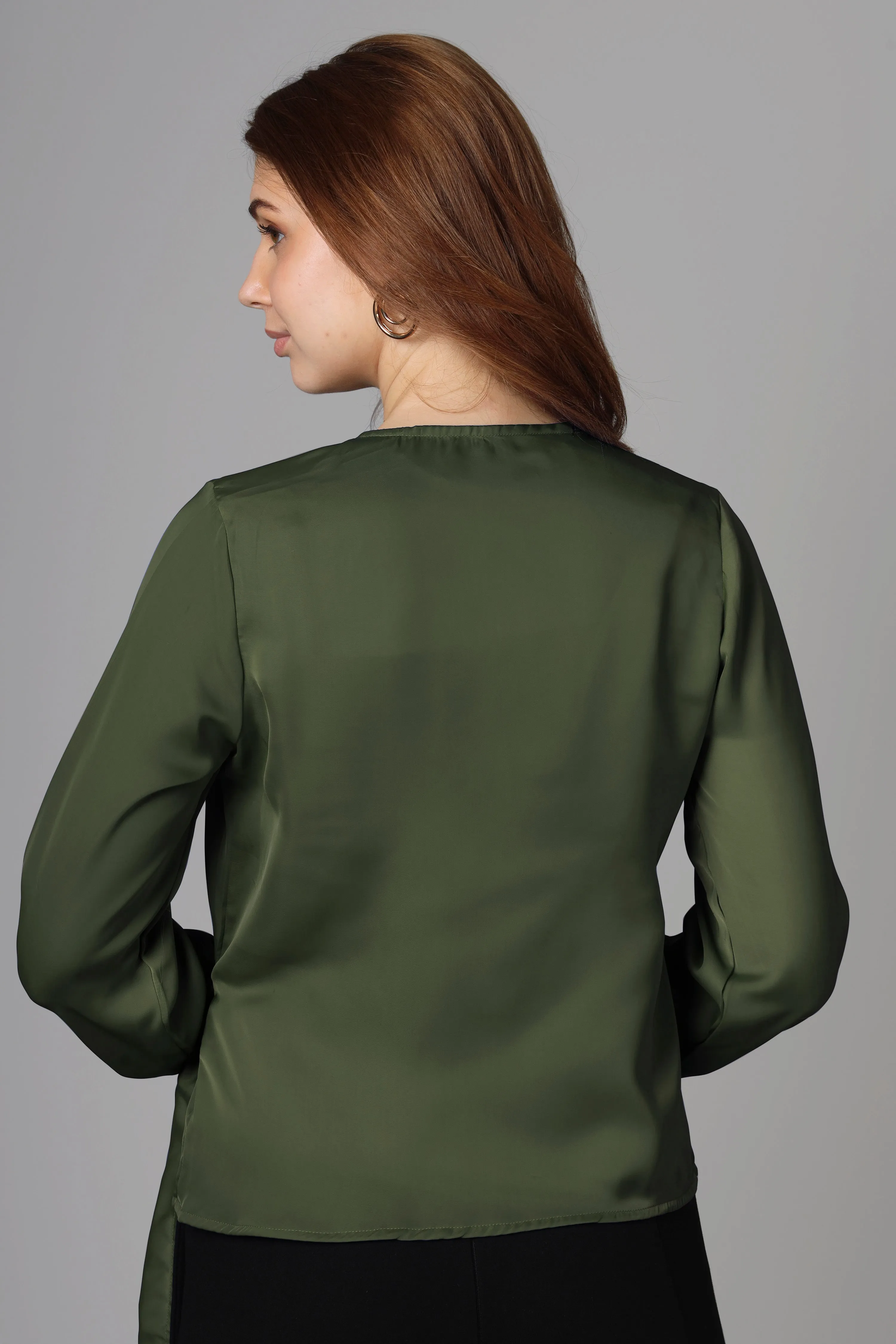 Classic Plain Seaweed Green Top For Women