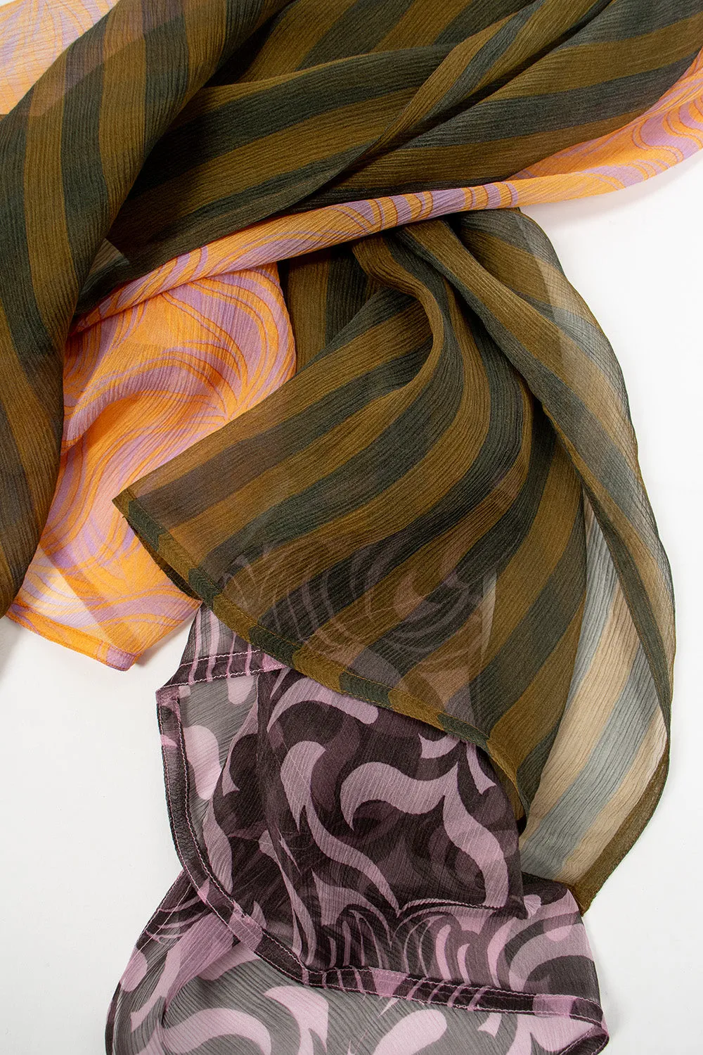 Contrast Patchwork Silk Scarf Multi