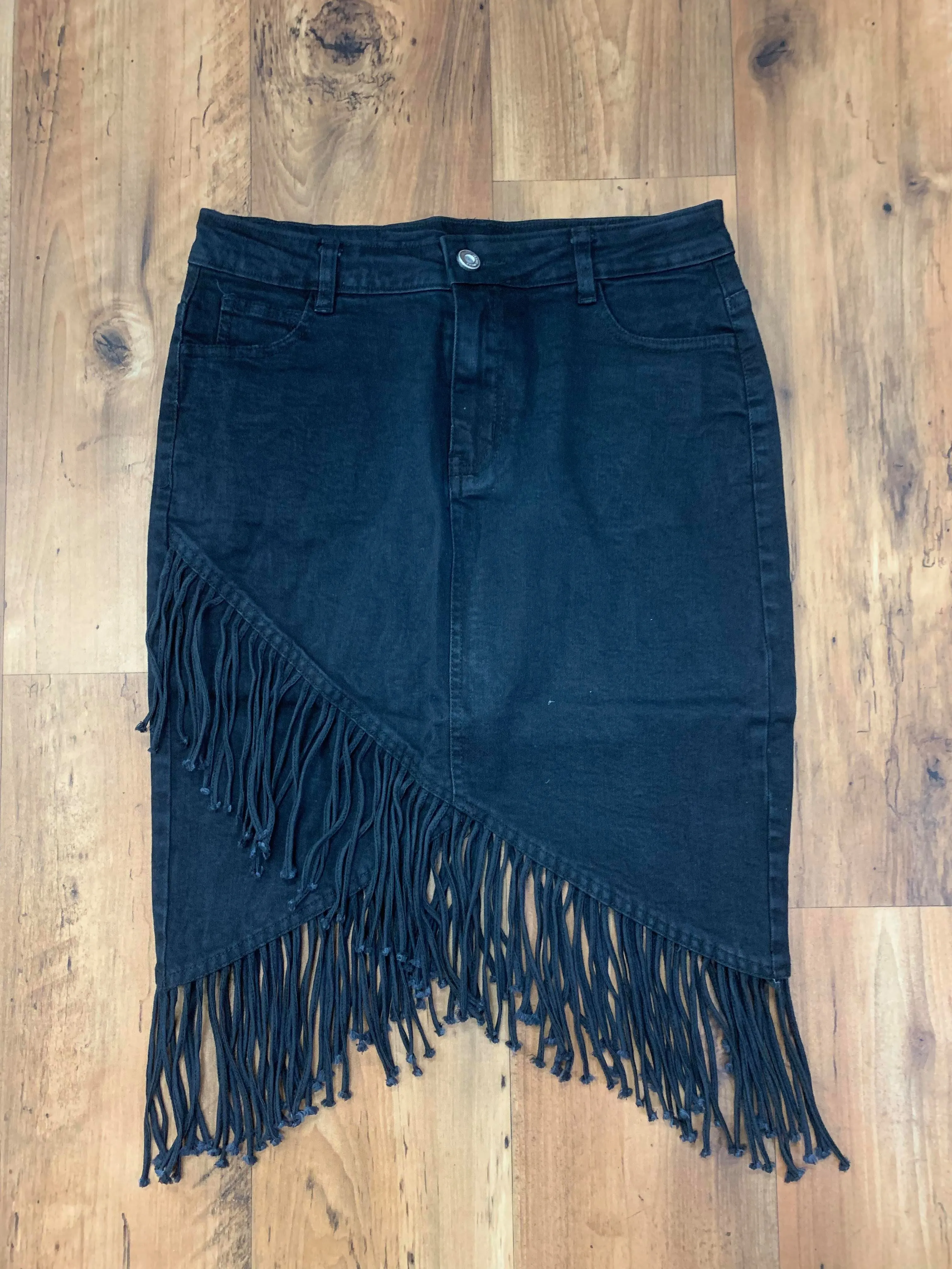 Denim Fringe Skirt