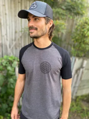 Flower Of Life With Sacred Geometry On Short Sleeve Raglan