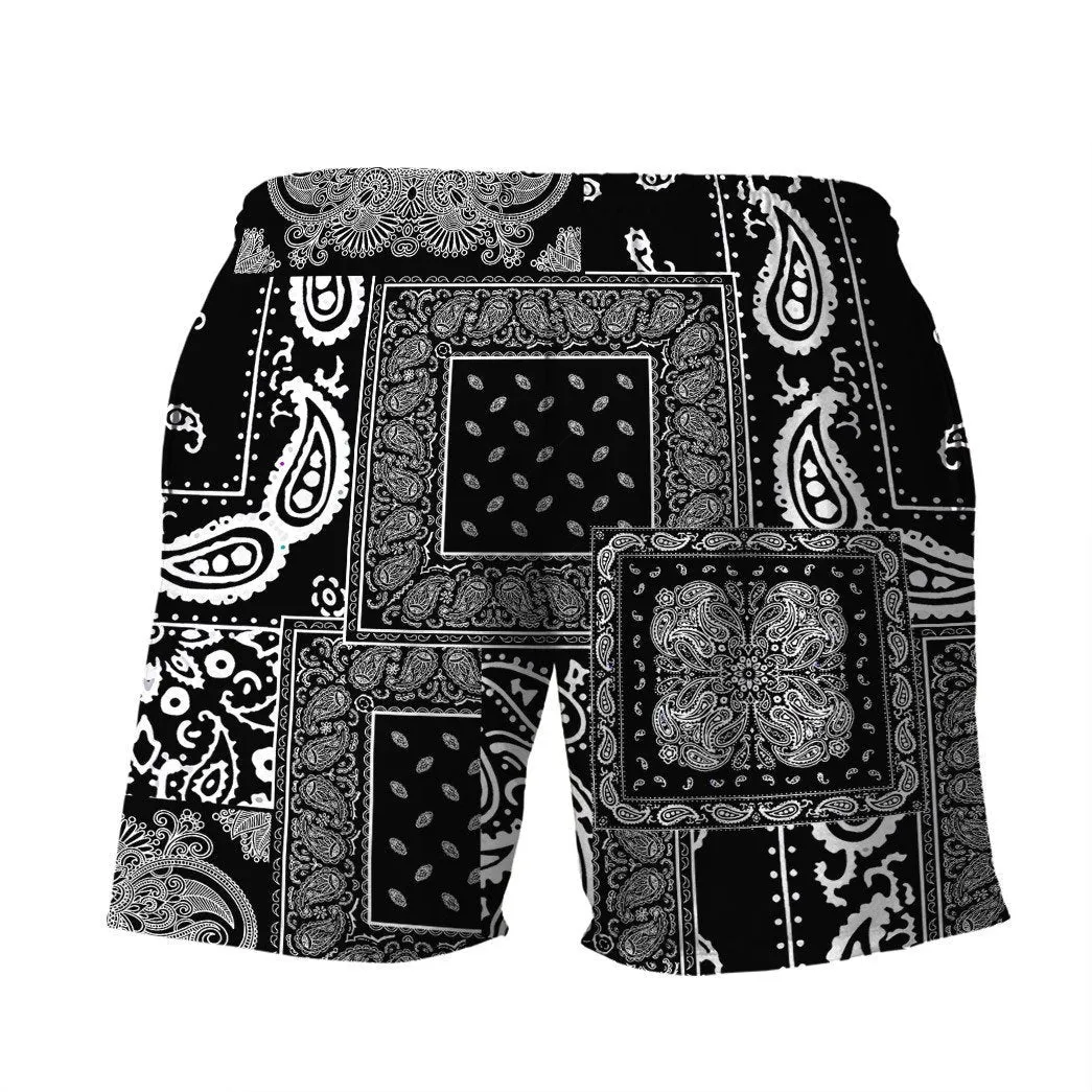 Gearhuman 3D Black Multiple Paisley Bandanas Shorts