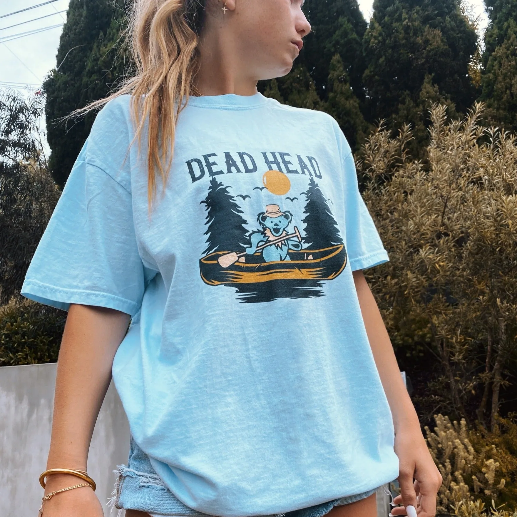 Grateful Dead | Pigment Dye Oversize Cotton Tee | Dead Head Canoe