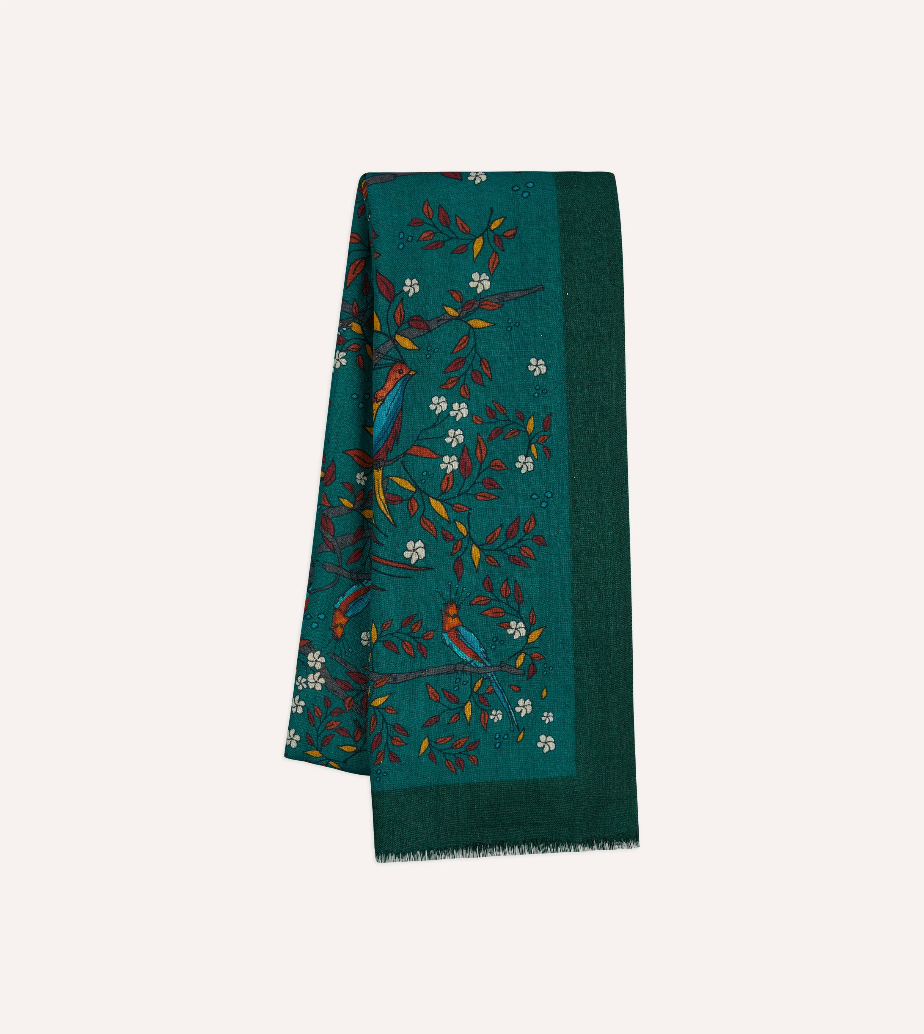 Green Birds of Paradise Print Wool Scarf