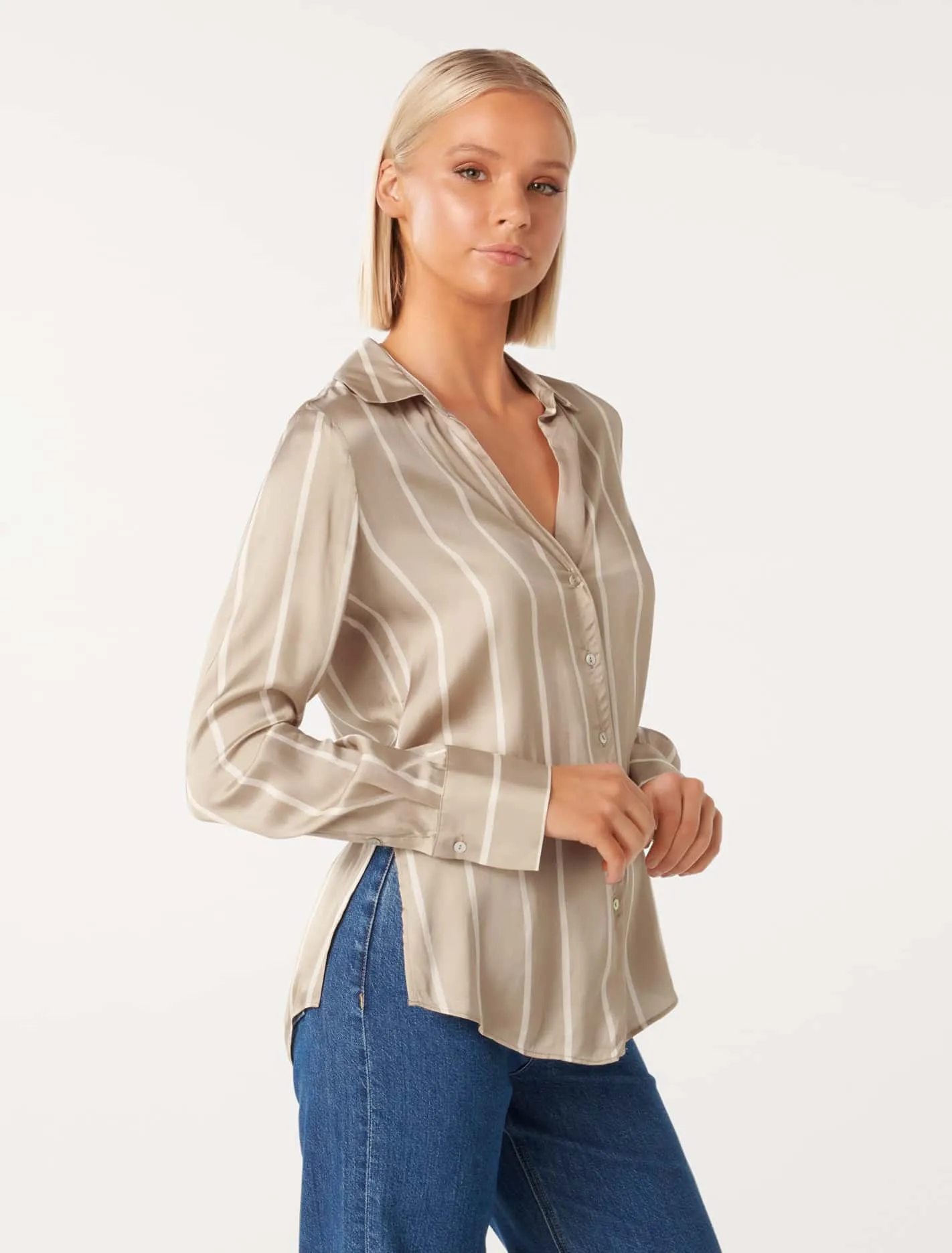 Harvey Notched Neck Satin Shirt