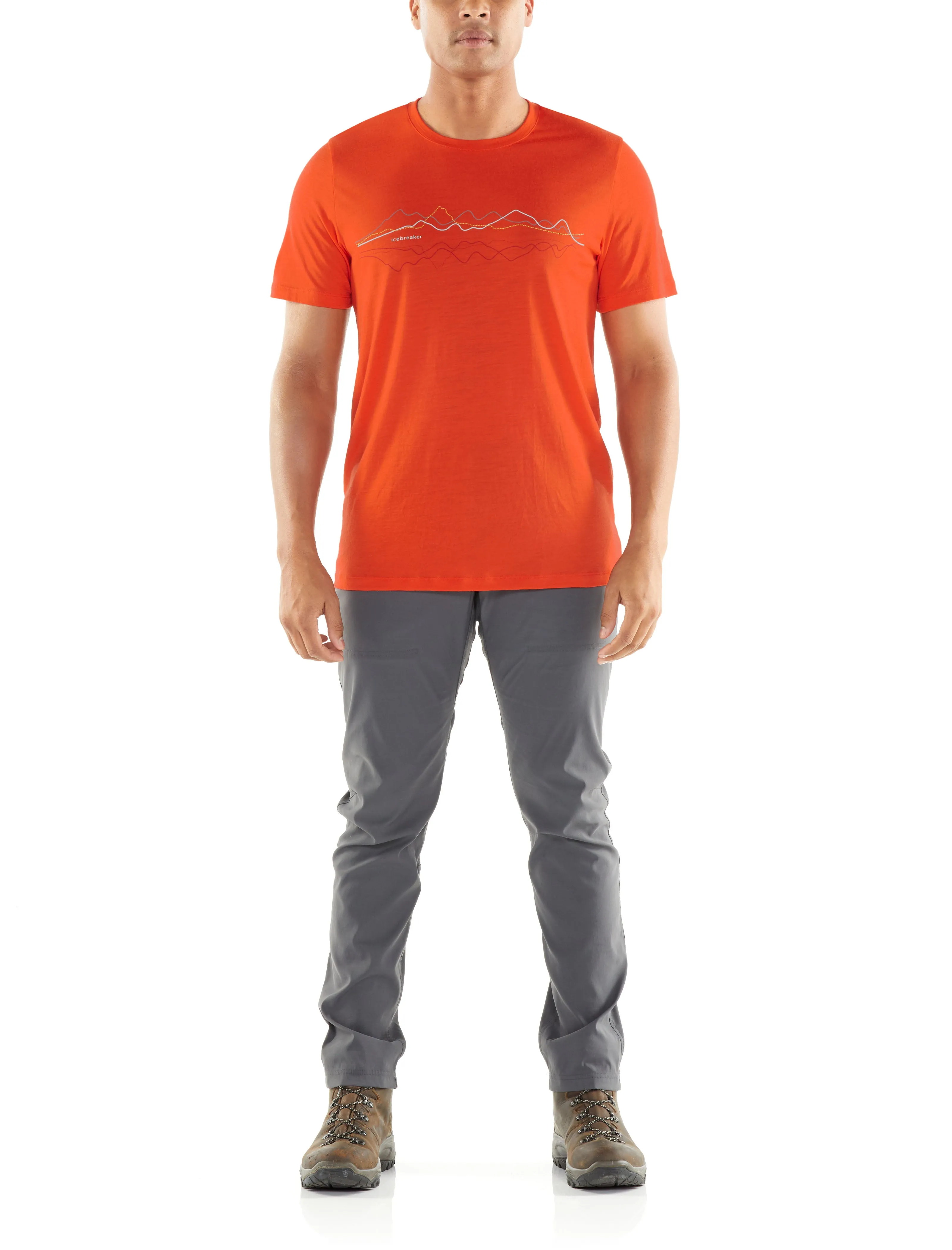 icebreaker Merino Men's 150 Tech Lite Short Sleeve Crewe  Mountain Line T-Shirt - Blue Carrot Red