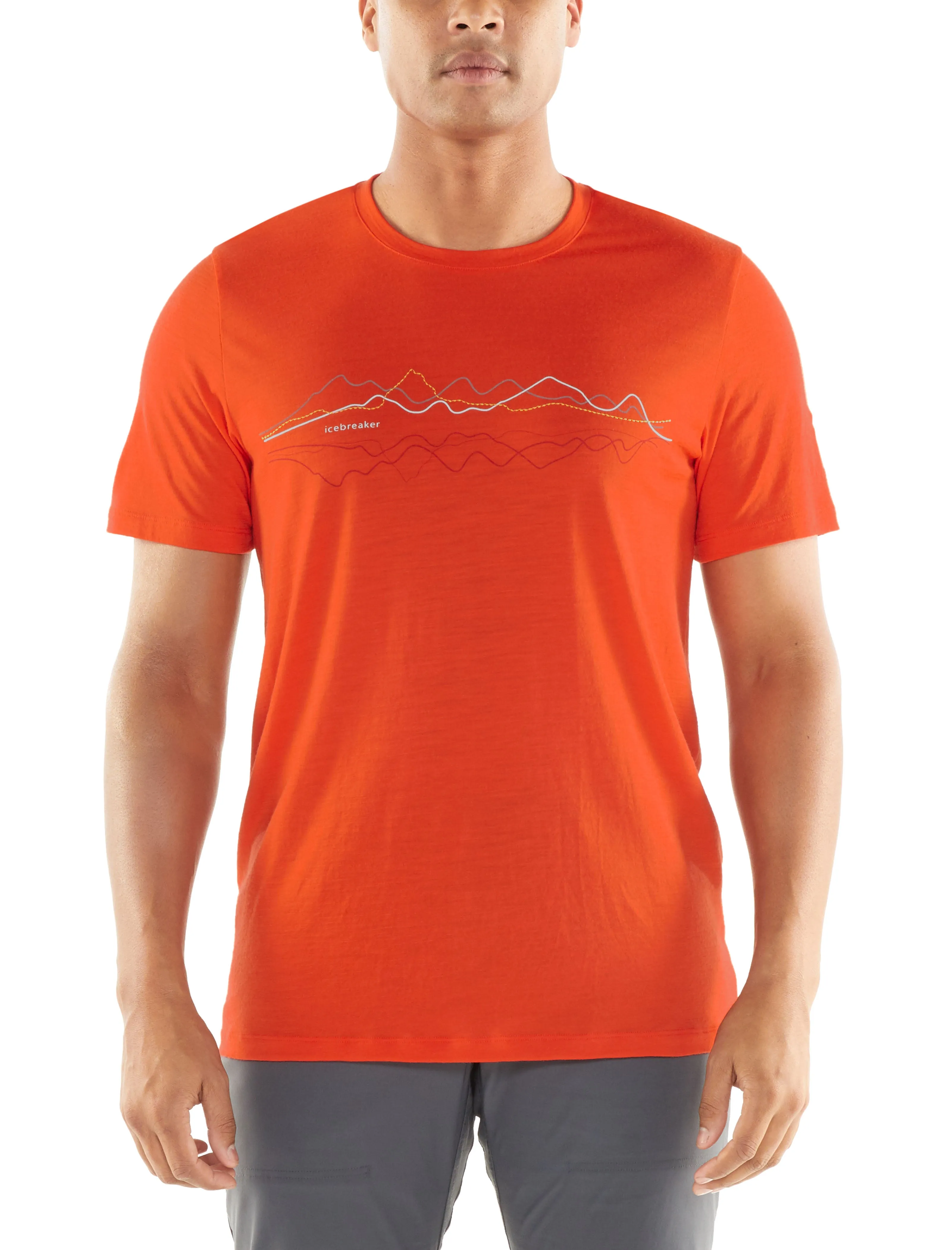 icebreaker Merino Men's 150 Tech Lite Short Sleeve Crewe  Mountain Line T-Shirt - Blue Carrot Red