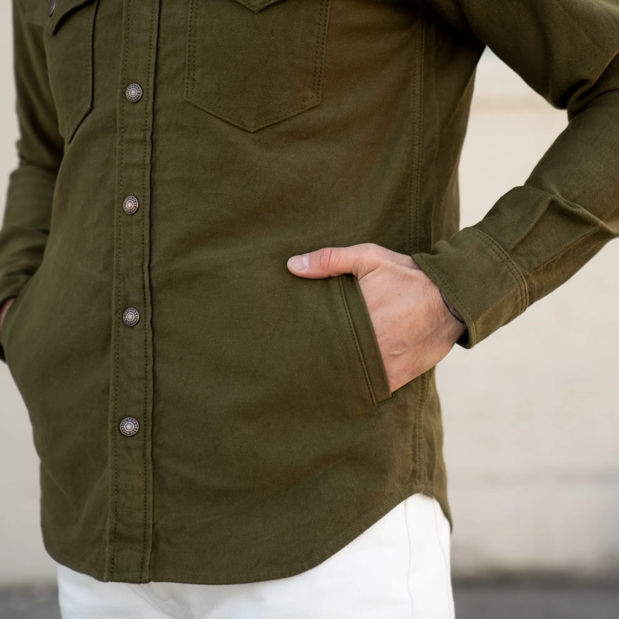 12oz Olive Moleskin CPO Shirt - Iron Heart IHSH-331-ODG (Final Sale)