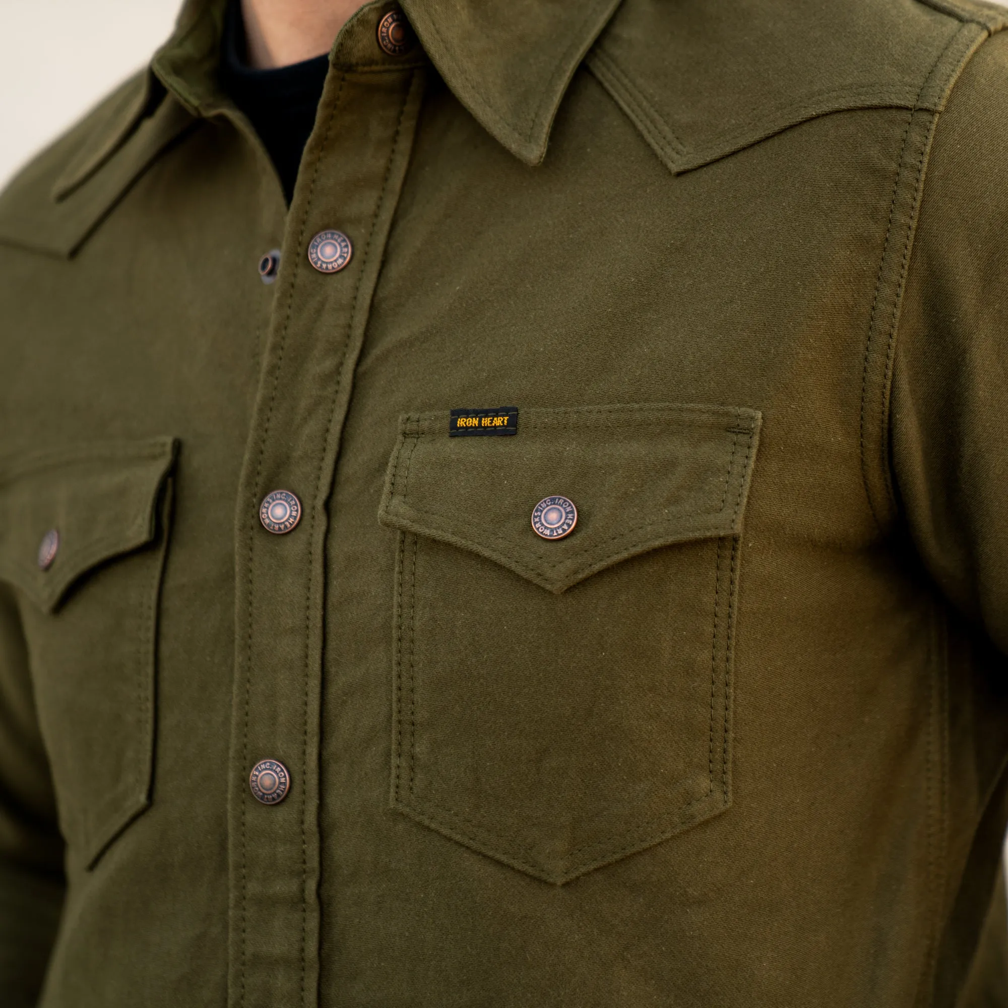 12oz Olive Moleskin CPO Shirt - Iron Heart IHSH-331-ODG (Final Sale)