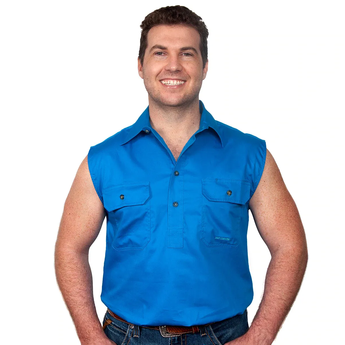 Just Country Mens Sleeveless Half Button Workshirts