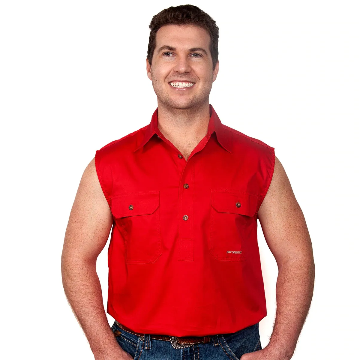 Just Country Mens Sleeveless Half Button Workshirts