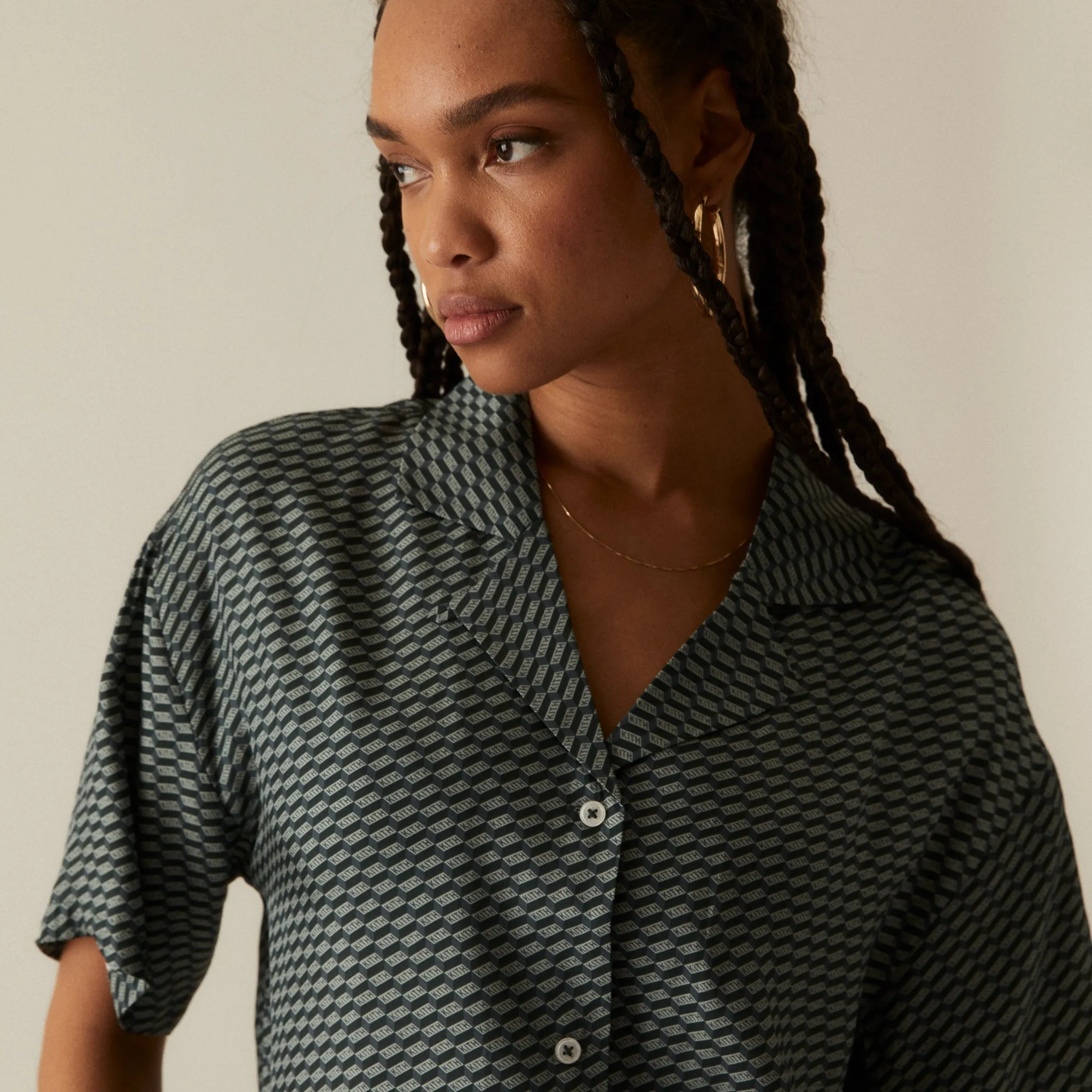 Kith Women Elena Monogram Silk Camp Shirt - Serpentine