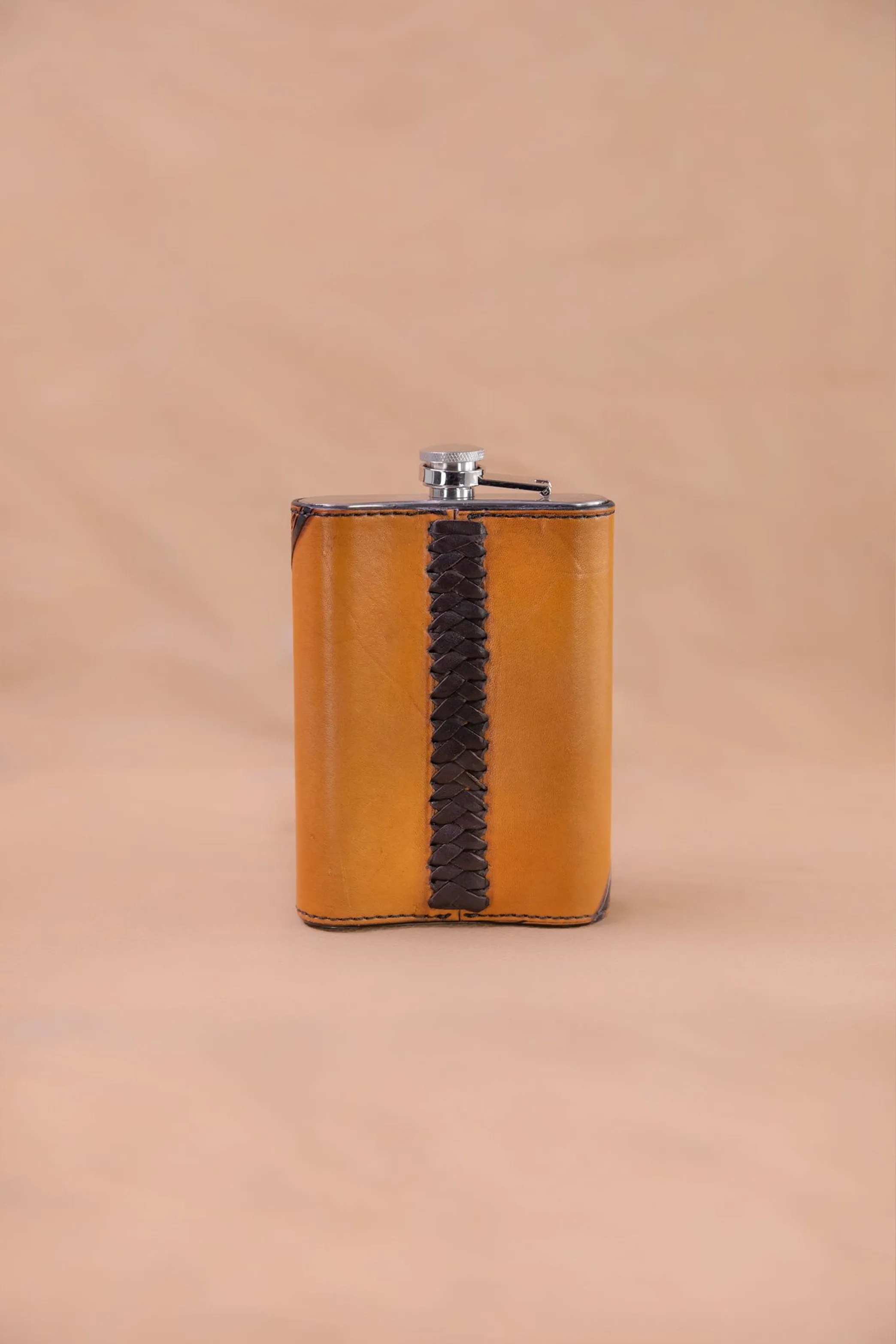 Russet and Dark Brown Floral Diagonal Tooled Flask