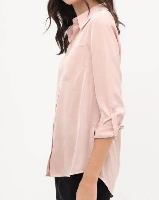 Sikly Satin Hi-Low Long Sleeve Shirt