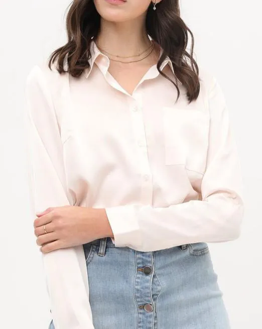 Sikly Satin Hi-Low Long Sleeve Shirt