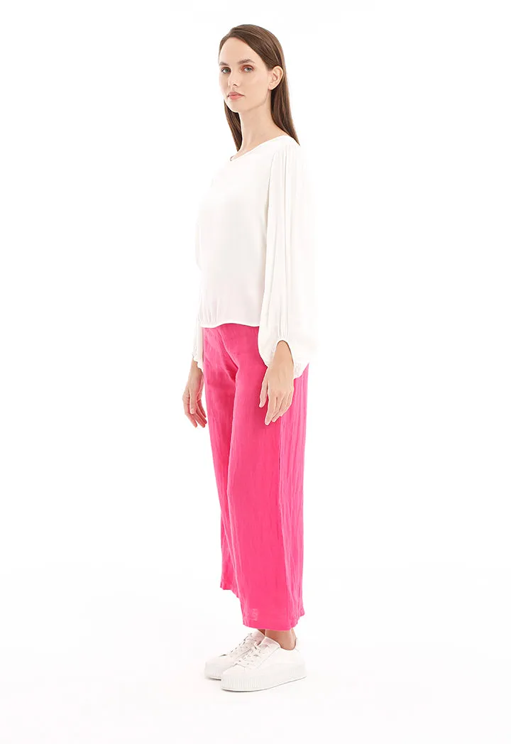 Solid Elasticated Sleeves Blouse