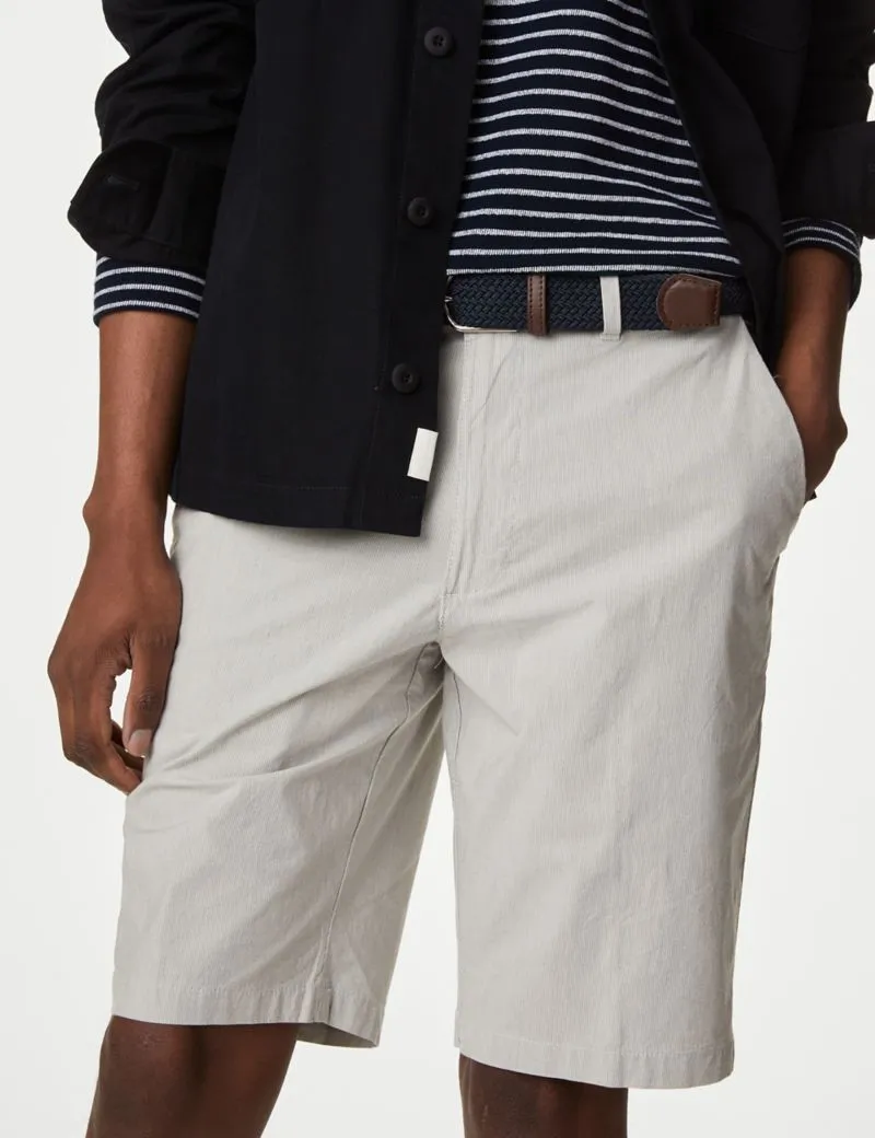 Striped Belted Stretch Chino Shorts