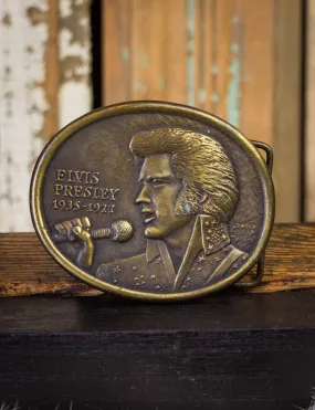 Vintage Elvis Presley Commemorative Brass Belt Buckle 1977