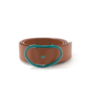 Wide Georgia Belt in Tan and Enameled Teal