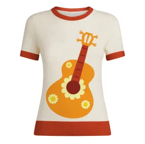 Women's Knitted T-shirt With Orange Guitar