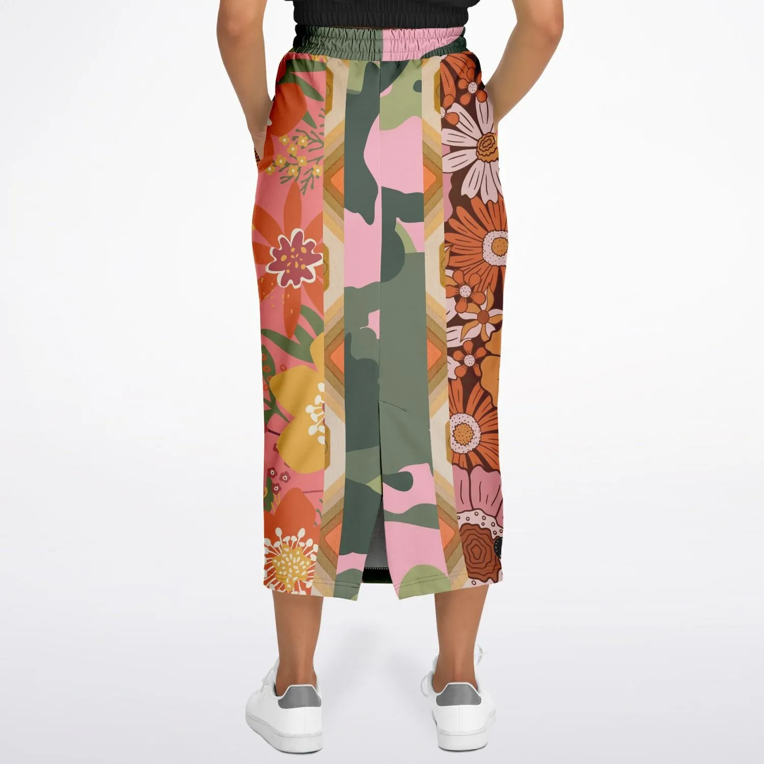 Yogananda Stripe Floral Patchwork Eco-Poly Long Pocket Skirt